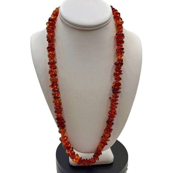 Baltic Amber Vintage Polished Bright Cognac Honey Translucent Nugget Necklace - Picture 1 of 7